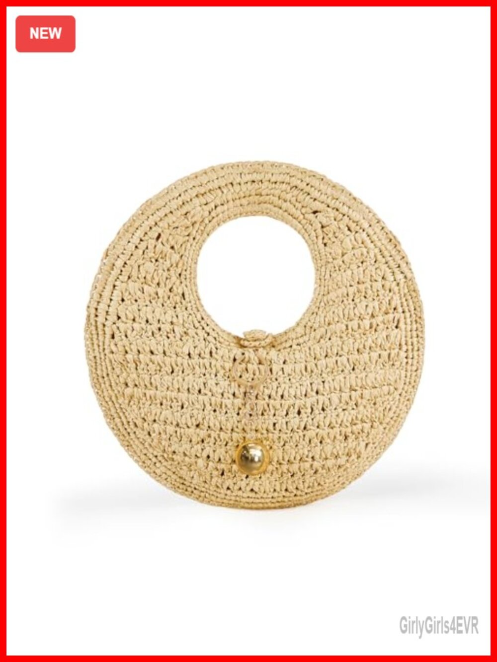 Handwoven Raffia Straw Beach Bag Round Woven Tote for Women